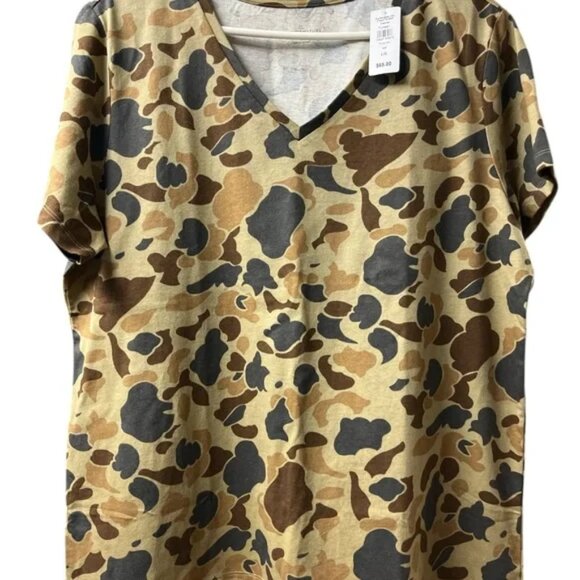 L.L. Bean Signature Women's Rangeley Cotton Tee, V-Neck, Camo Print - Picture 2 of 7